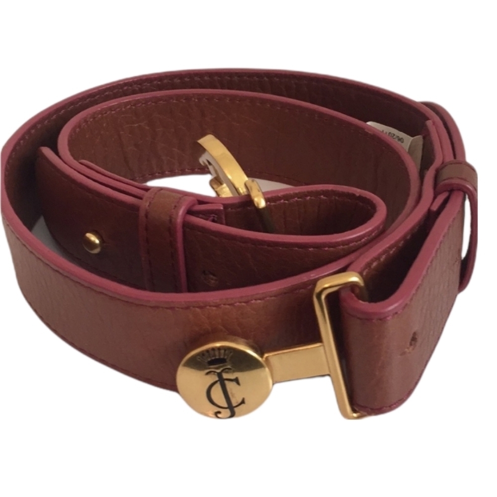 Juicy Couture Y2K Leather Waist Belt Brown Gold JC Logo Medallion Buckle
